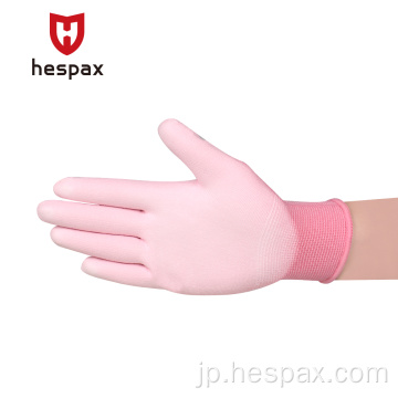 Hespax Factory Pink Pu Palm Coated Work Gloves